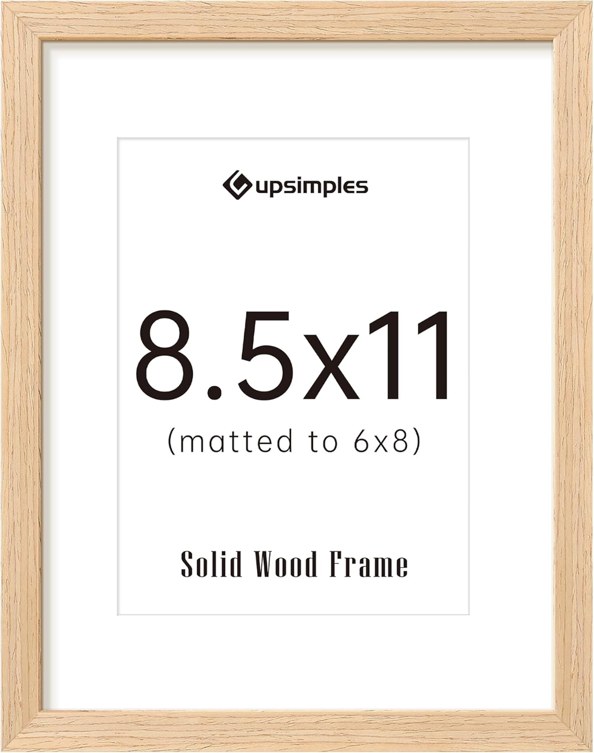 Upsimples 8.5x11 Picture Frame - Natural Solid Wood Design for Wall or Tabletop Display, 1 Pack