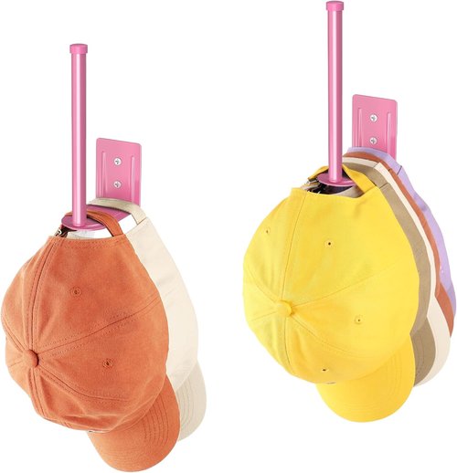 Durmmur Hat Racks - 2 Pack Stainless Steel Baseball Cap Organizer with Strong Adhesive | Pink 6 in