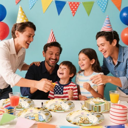 150pcs Baby Shower Decorations Boys Classic Bear Plates Napkins Boy Paper Disposable Dessert Plates Tableware Set for Newborn Kids Birthday Party Decorations Serves 50 Guests (Yellow)