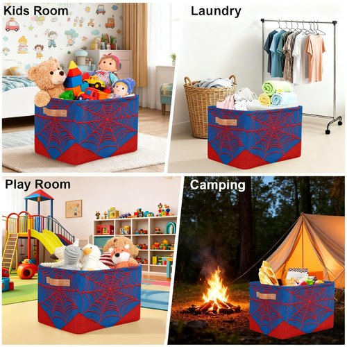 Ackutea Nursery Decor Storage Bins - Blue Spider Web Large Collapsible Rectangle Shelf Closet Organizer Baskets for Kids Dirty Clothes, Bedroom,Bathroom,Toy Bin,Gift Basket