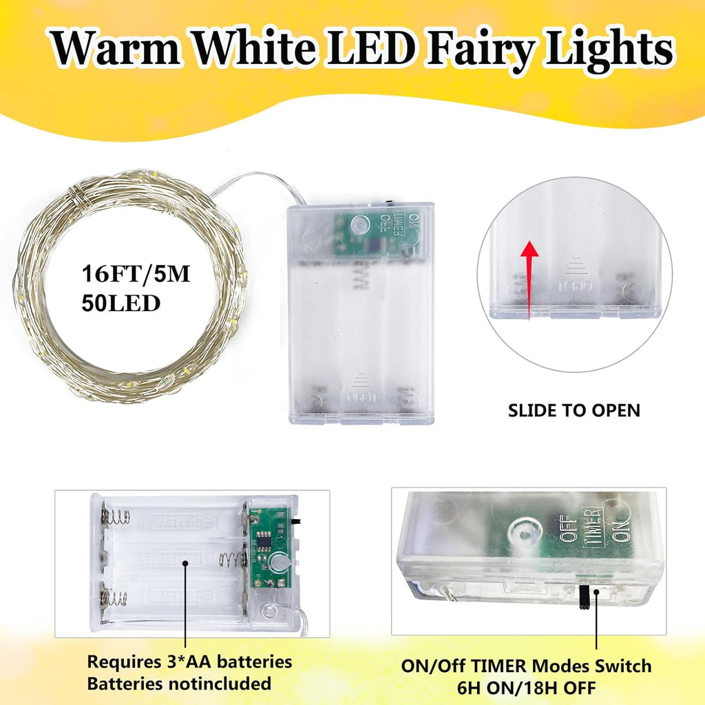 Skiennix 50 LED Fairy Lights - Waterproof 16FT Battery Operated String Lights with Timer | Warm White for Indoor/Outdoor Decor
