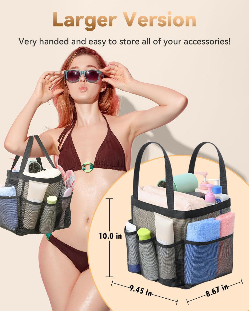 Temede Mesh Shower Caddy Tote - Large Portable Bath Organizer with 8 Storage Pockets | Quick Dry for College, Gym, Travel