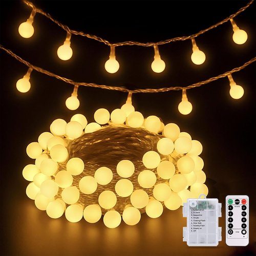 JMEXSUSS Battery Operated Christmas Lights - 100 LED Waterproof String Lights | 33ft Warm White with Remote Timer for Indoor/Outdoor Decor