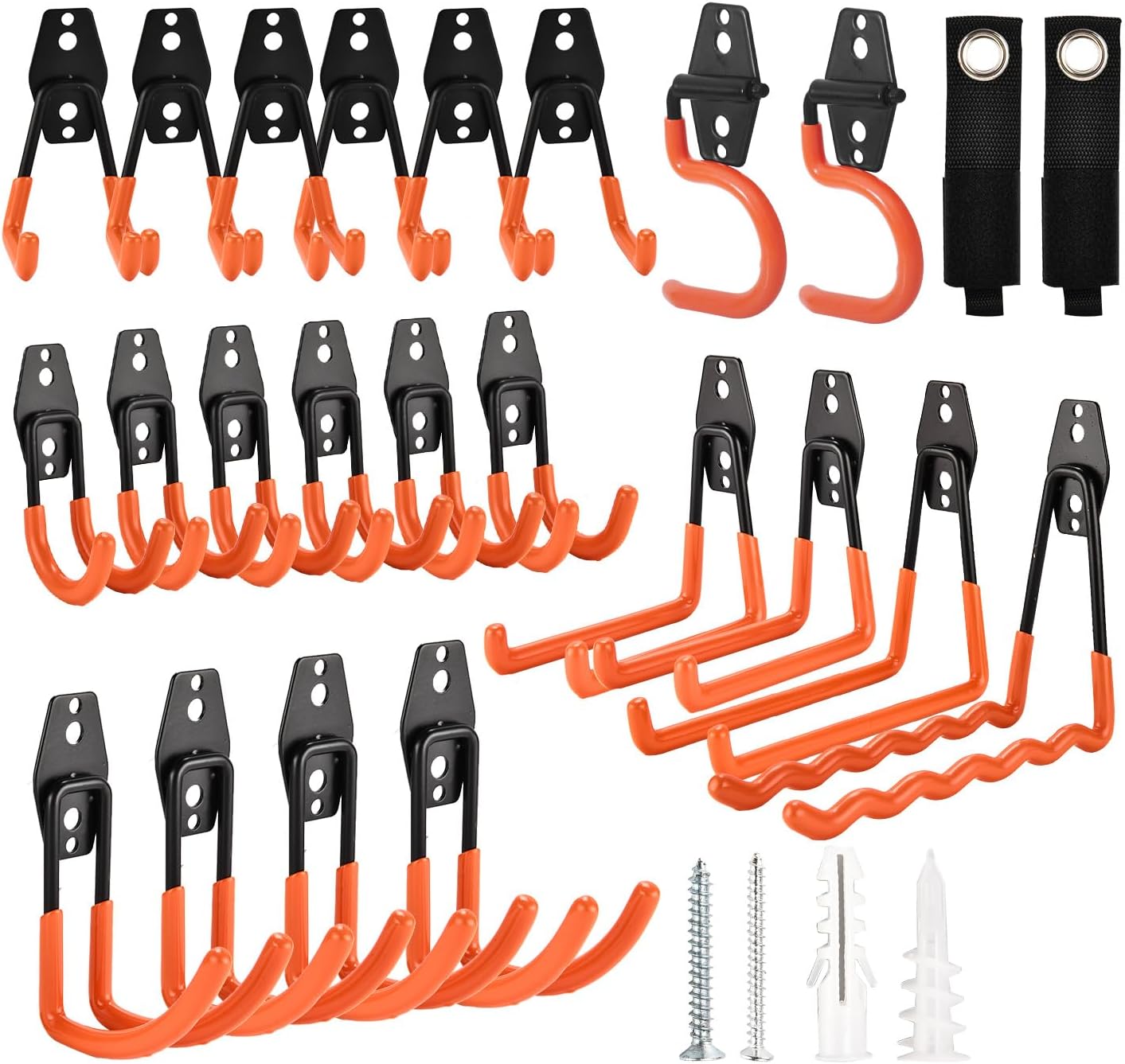 Skiennix Heavy-Duty Garage Hooks - 24 Pack Steel Wall Mount Hangers for Bikes, Tools & Ladders
