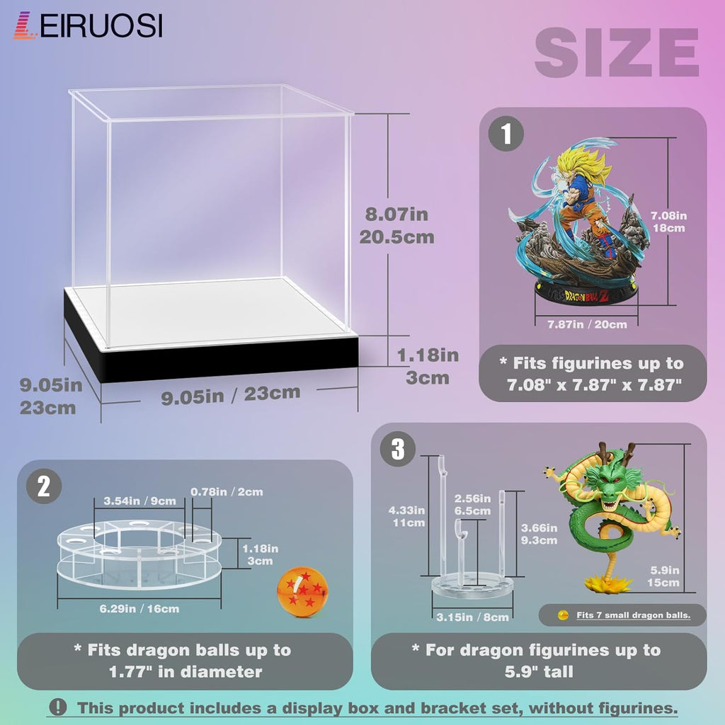 Shenron Clear Acrylic Display Case - LED Showcase for Dragon Shenlong Statue & Dragon Balls | Dustproof Holder