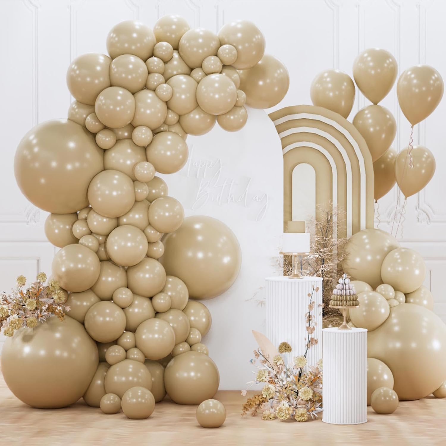 PartyWoo Cream Balloons - 155 Pcs in Beige, Ivory & Nude | Perfect for Graduation & Baby Showers