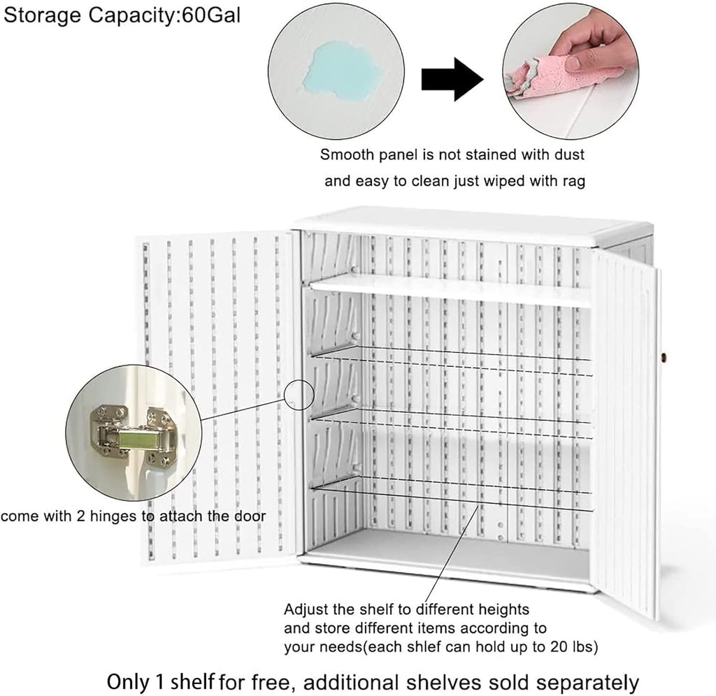 Mrosaa Waterproof Indoor Outdoor Storage Cabinet - Versatile Off-White Plastic for Patio & Garden | 34.3''L x 15''W x 36.2''H