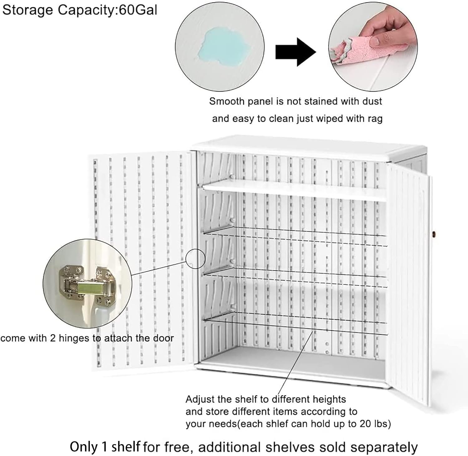 Mrosaa Waterproof Indoor Outdoor Storage Cabinet - Versatile Off-White Plastic for Patio & Garden | 34.3''L x 15''W x 36.2''H