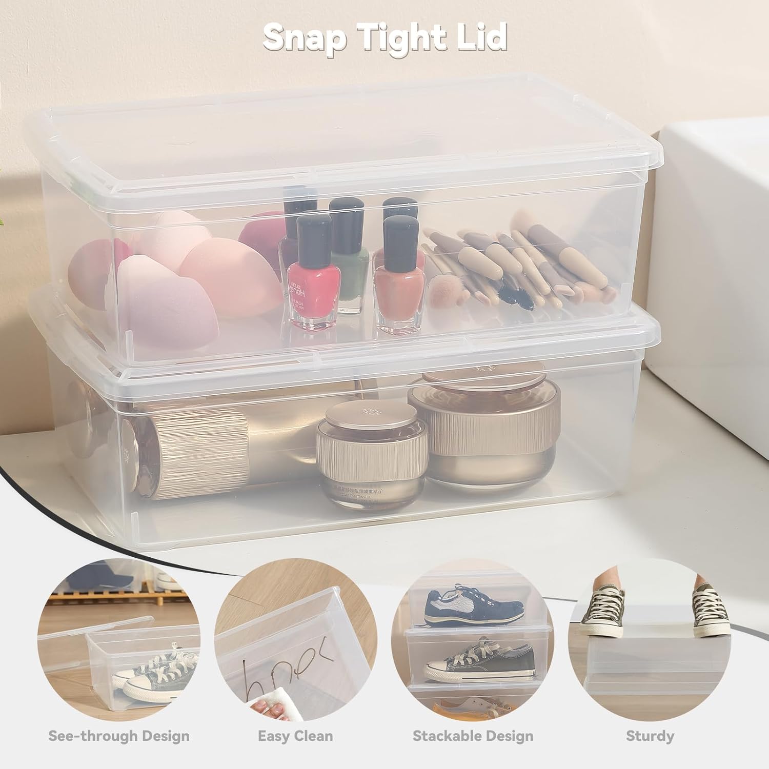 Novelinks 6 Quart Clear Plastic Storage Bins - Stackable Craft Organizing Containers | 12 Pack with Transparent Lids