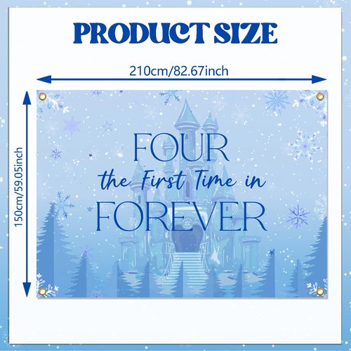 Frozen Four The First Time in Forever Birthday Backdrop Frozen 4th Birthday Party Decorations Kids 4th Birthday Party Photo Background, 7 * 5Ft