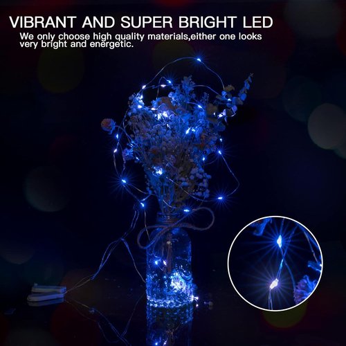 Brightown 12 Pack LED Fairy Lights - Waterproof Battery Operated Silver Wire String Lights | 7 Feet, Blue & White for Weddings, Parties, and Home Decor