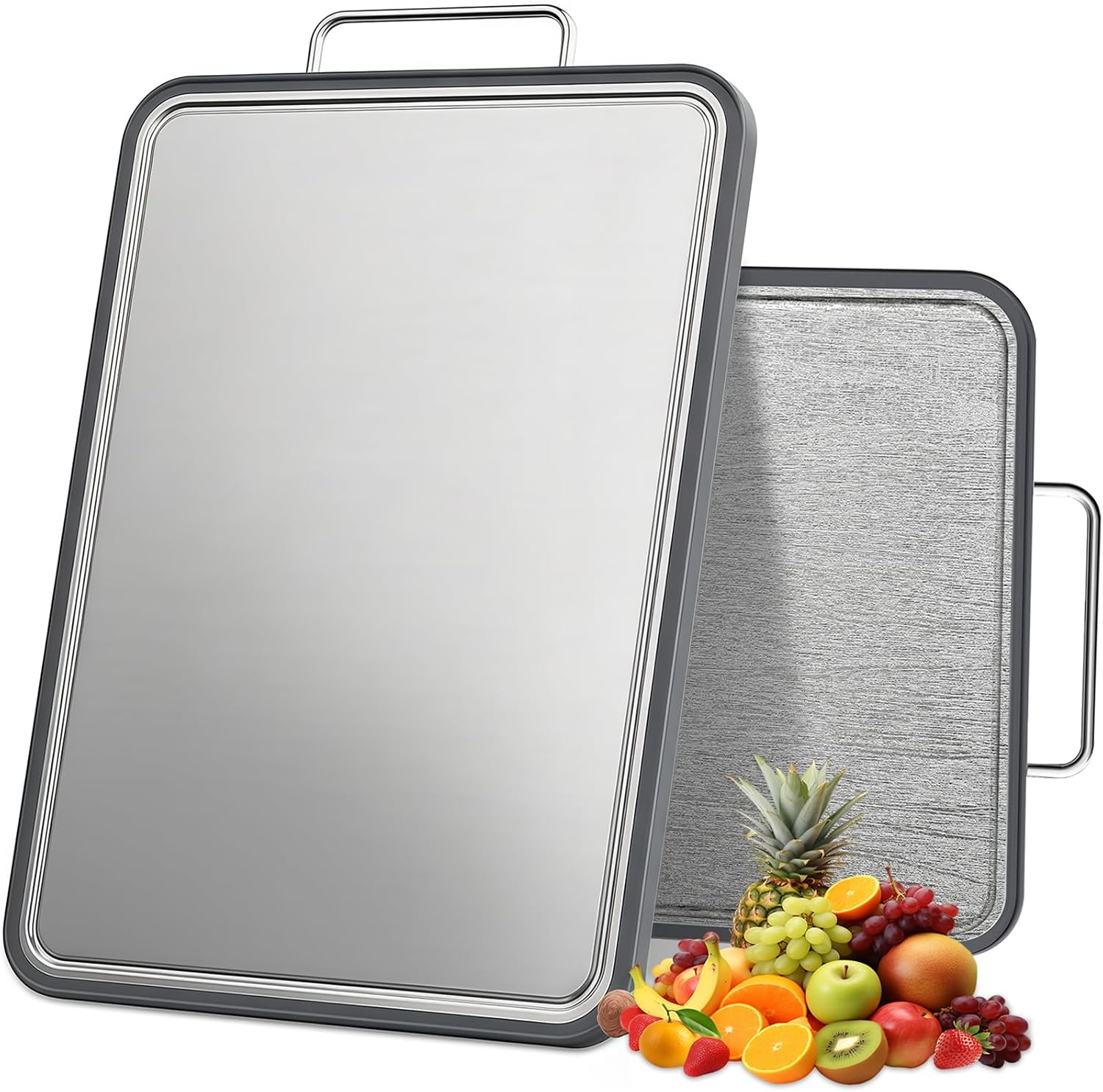 Stainless Steel Cutting Board - 17" x 11" Heavy-Duty Chopping Board with Juice Grooves | Non-Slip & Dishwasher Safe