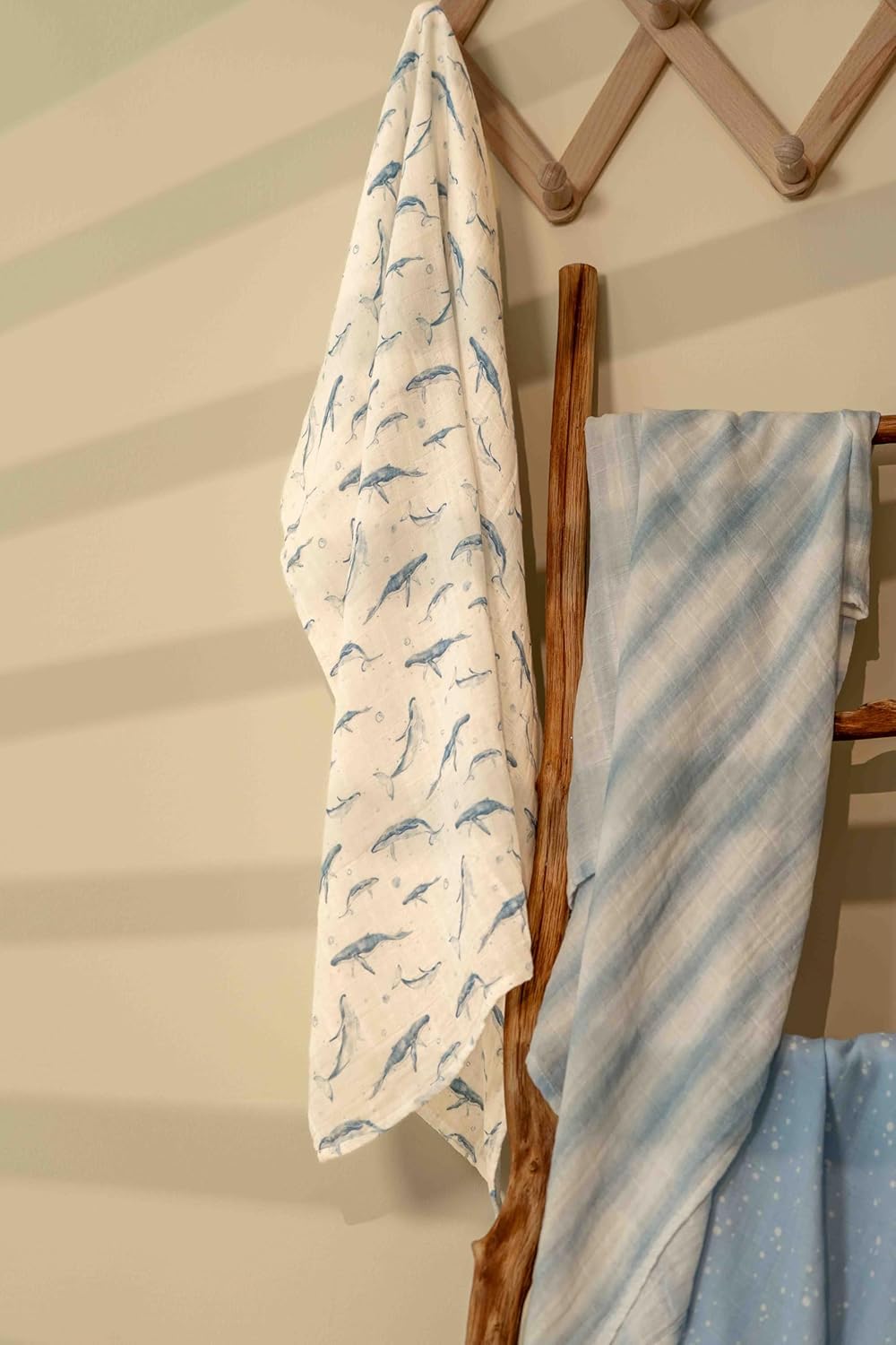Skiennix Muslin Swaddle Blankets - 4 Pack Cotton Baby Blankets for Newborns | Large 31.5 x 43.3" Soft & Breathable Blue Whale Design
