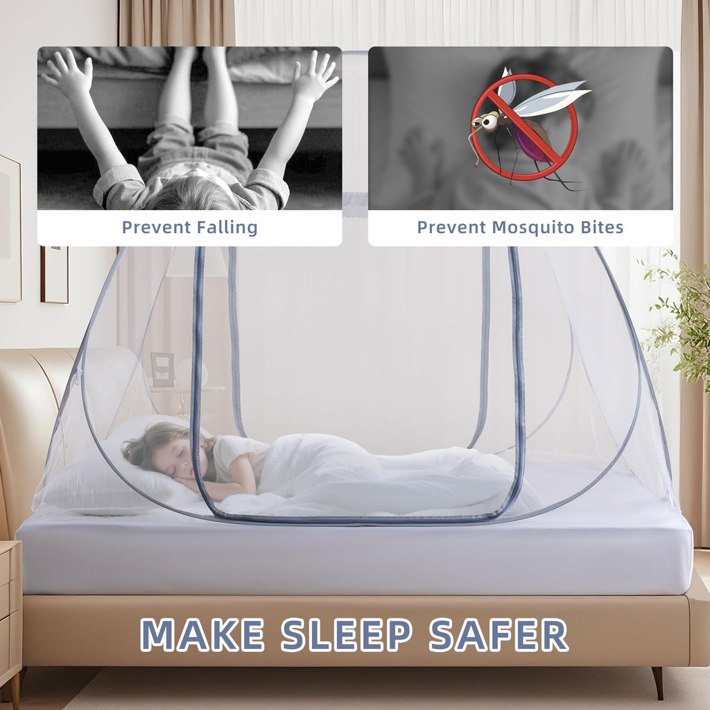 Pop-Up Mosquito Net Tent for Bed, Portable Folding Design Camping Travel Mosquito Tent with Net Bottom for Baby Adults, Easy to Install and Wash for Queen Size Bed 79 x 59 x 59 inch