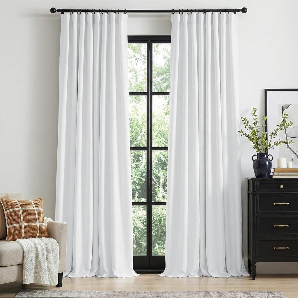 Skiennix 100% Blackout Curtains - Thermal Insulated Faux Linen | 84-Inch Length, 2 Panels, Bright White