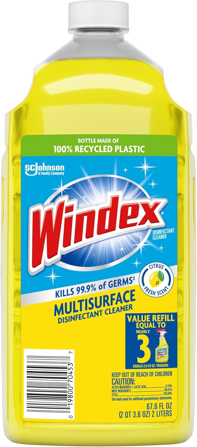 Windex Multipurpose Disinfectant Cleaner Spray - Citrus Fresh Scent, 2L Bottle Made from 100% Recycled Plastic
