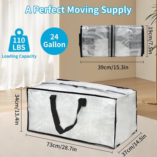 Clear Moving Bags - 8 Pack Large Foldable Storage Bags with Handles for Clothes & Bedding
