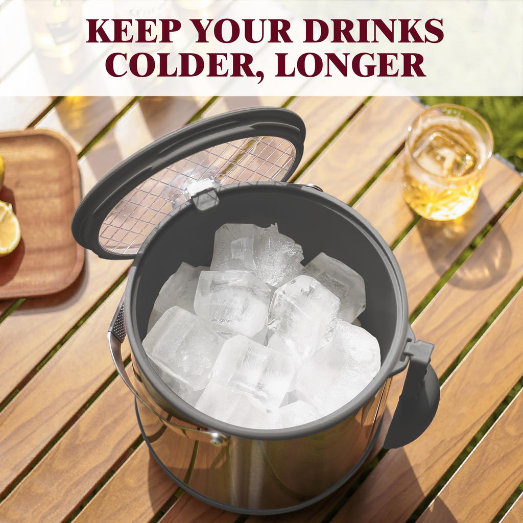 6.8L/7QT Insulated Ice Bucket with Lid & Scoop,Double-Wall Ice Bucket for Parties,Cocktail Bar(Grey)