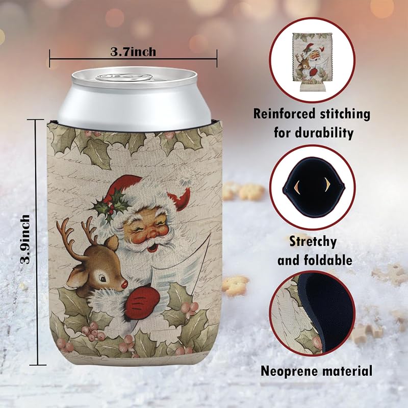 4 Pack Retro Christmas Cup Sleeves for Cold & Hot Drinks - Neoprene Can Insulators, Gift for Women (Variation: Christmas(8))