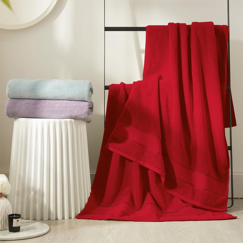 Marvione 6-Piece Bath Towels Set - 100% Turkish Cotton, Highly Absorbent & Soft | Red