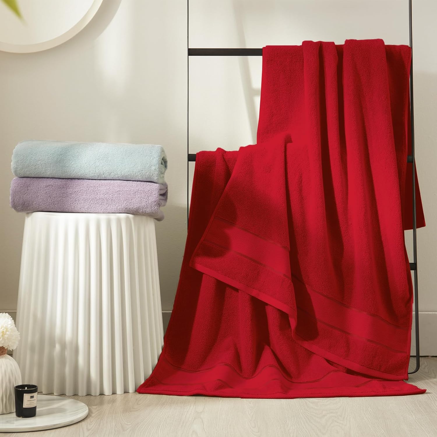Marvione 6-Piece Bath Towels Set - 100% Turkish Cotton, Highly Absorbent & Soft | Red