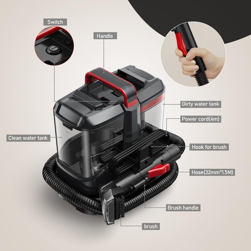 C9 Portable Carpet & Upholstery Cleaner Machine, Spot and Stain Deep Cleaner with Remover Formula for Pets,Stairs,Couch Area Rugs,Upholstery,Car Seat