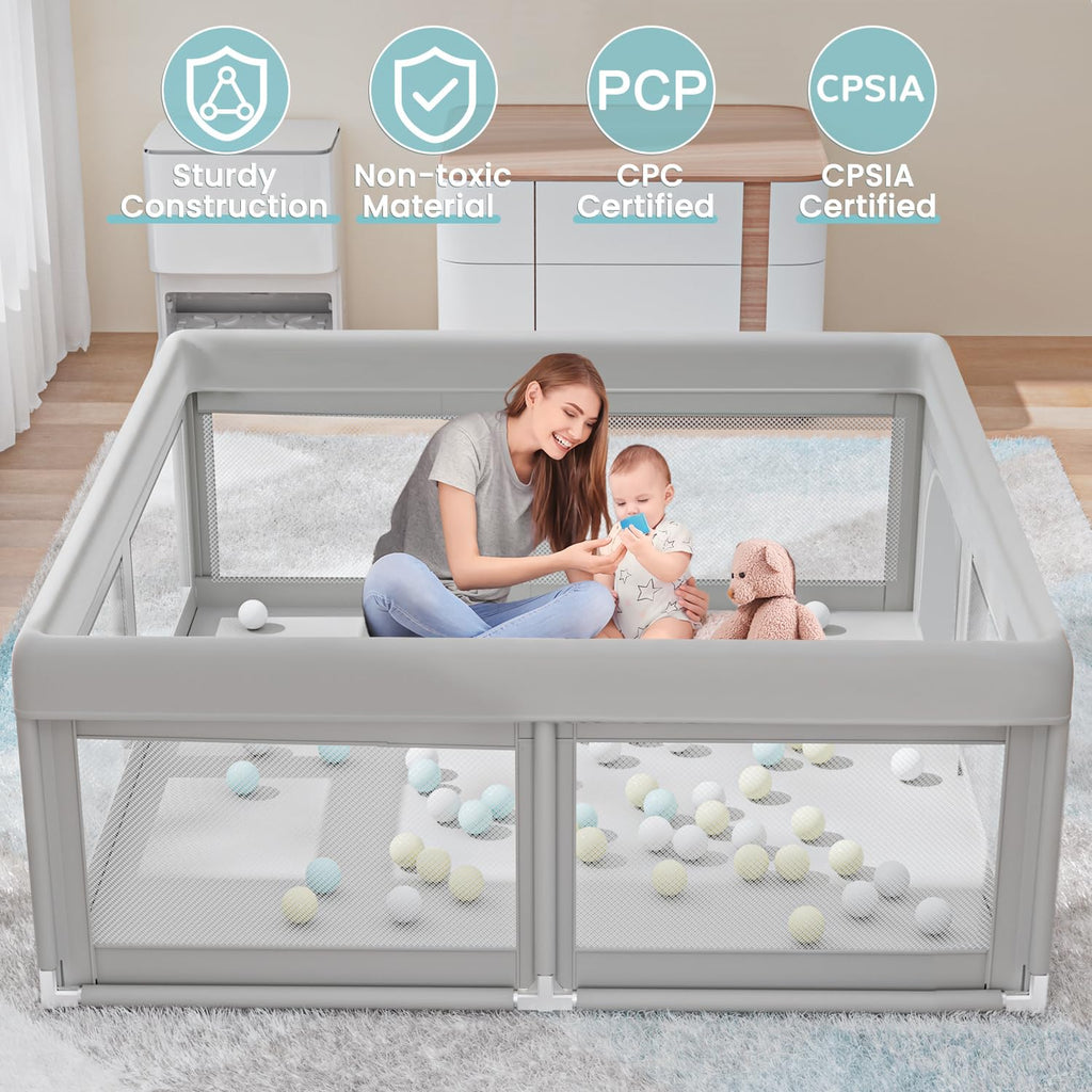 Hiaksedt Baby Playpen 50x50 Inch, Play Pens for Babies and Toddlers Baby Fence Play Yards for Indoor & Outdoor with Breathable Mesh Anti-Fall Playpen