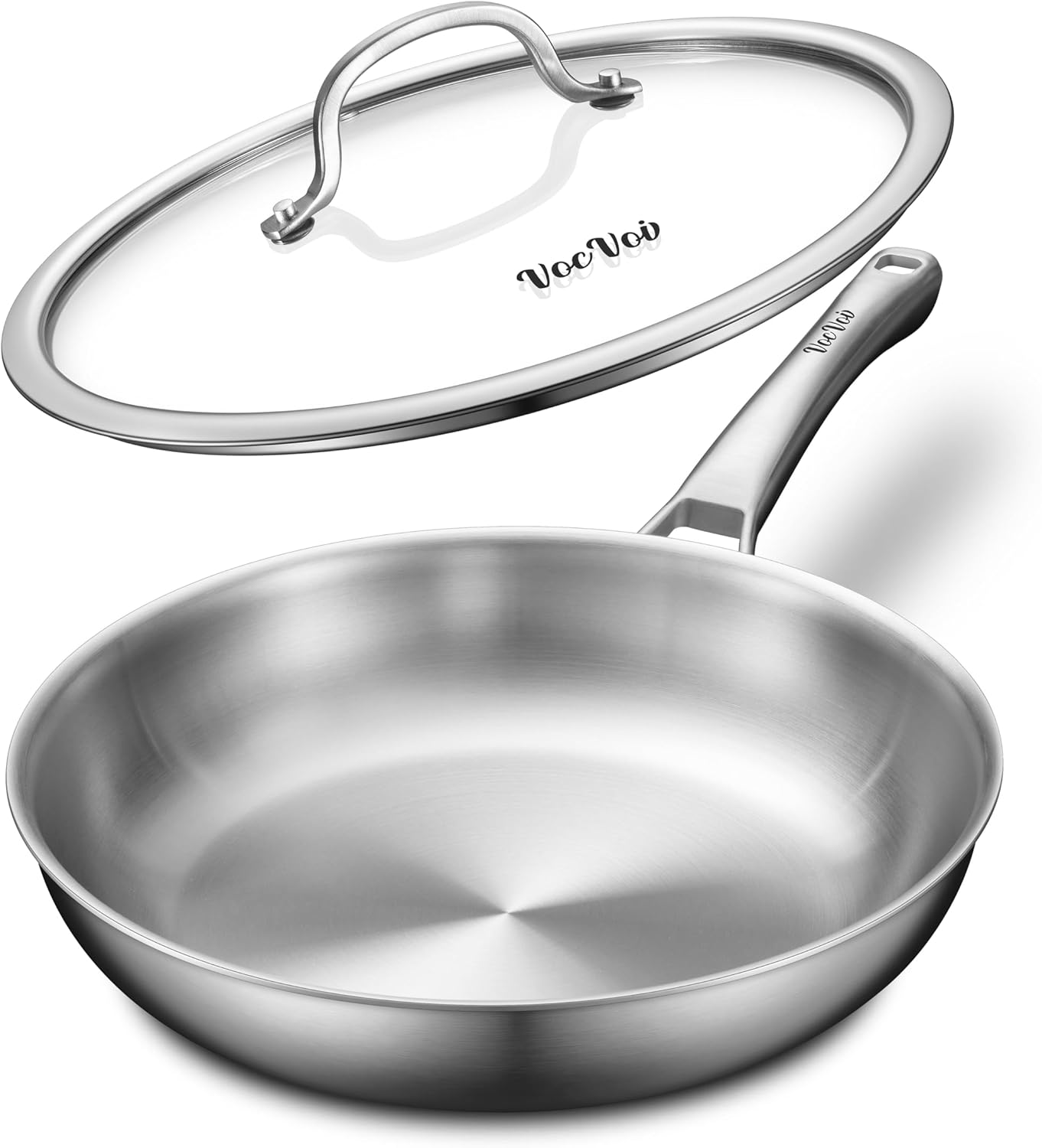 VocVoi Stainless Steel Frying Pan - 12 Inch Non-Toxic Tri-Ply Skillet | PFOA & PTFE Free, Oven Safe