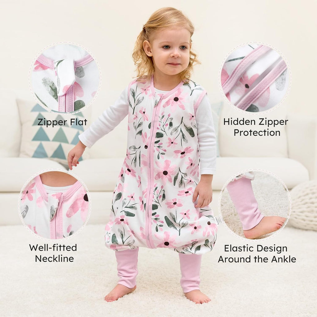 Yoofoss Toddler Sleep Sack - 100% Organic Cotton Wearable Blanket with Feet | 24-36 Months, 2-Way Zipper