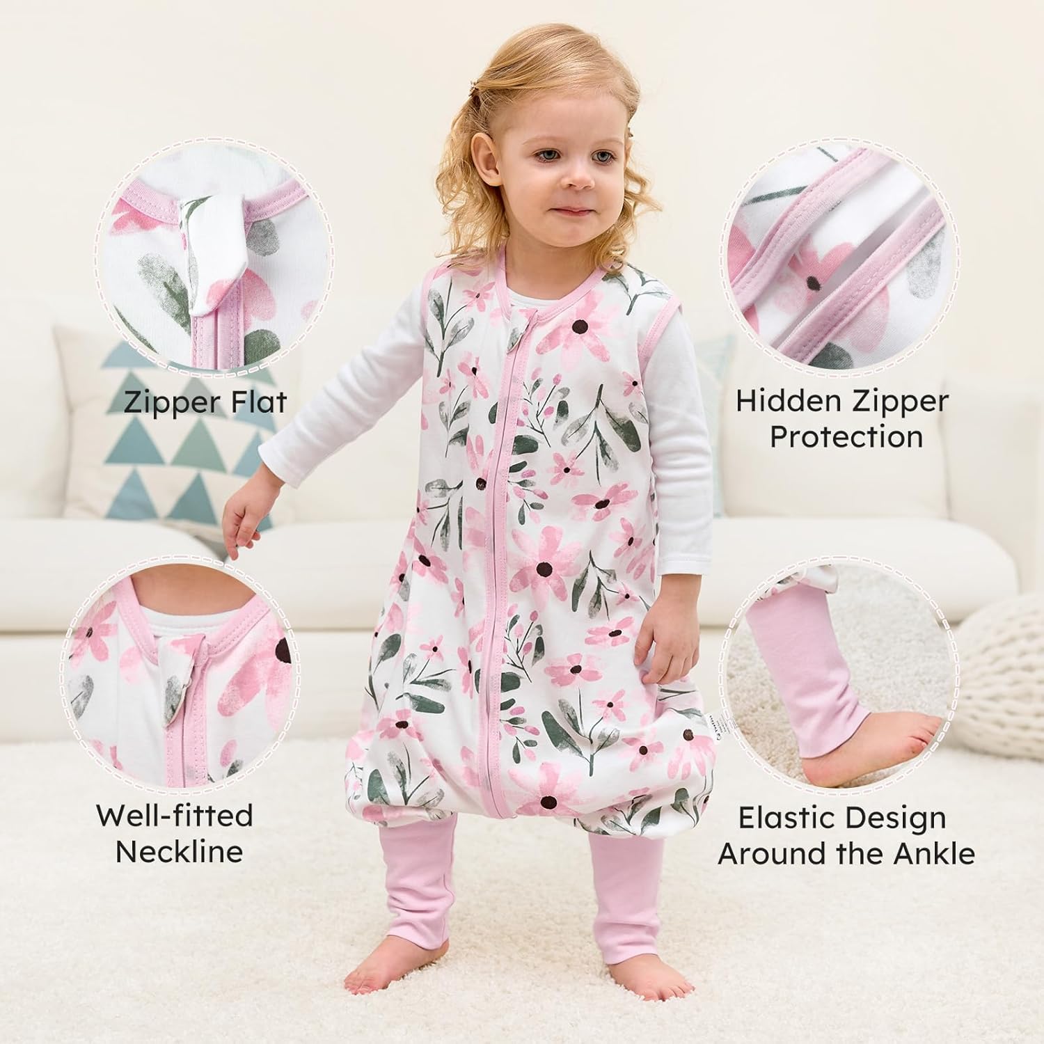 Yoofoss Toddler Sleep Sack - 100% Organic Cotton Wearable Blanket with Feet | 24-36 Months, 2-Way Zipper