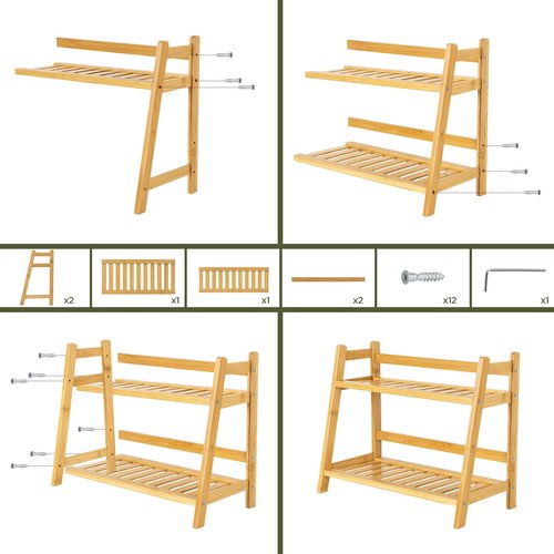 ANBOXIT Bamboo Matcha Station Organizer, Countertop 2 Tier Desktop Shelf for Mugs, Cups, and Condiments - Ideal for Matcha & Coffee Accessories in Kitchen, Home, Office