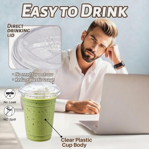 Clear Plastic Cups - 16 oz Disposable Iced Coffee Cups with Strawless Sip Lids | Perfect for Smoothies & Juices
