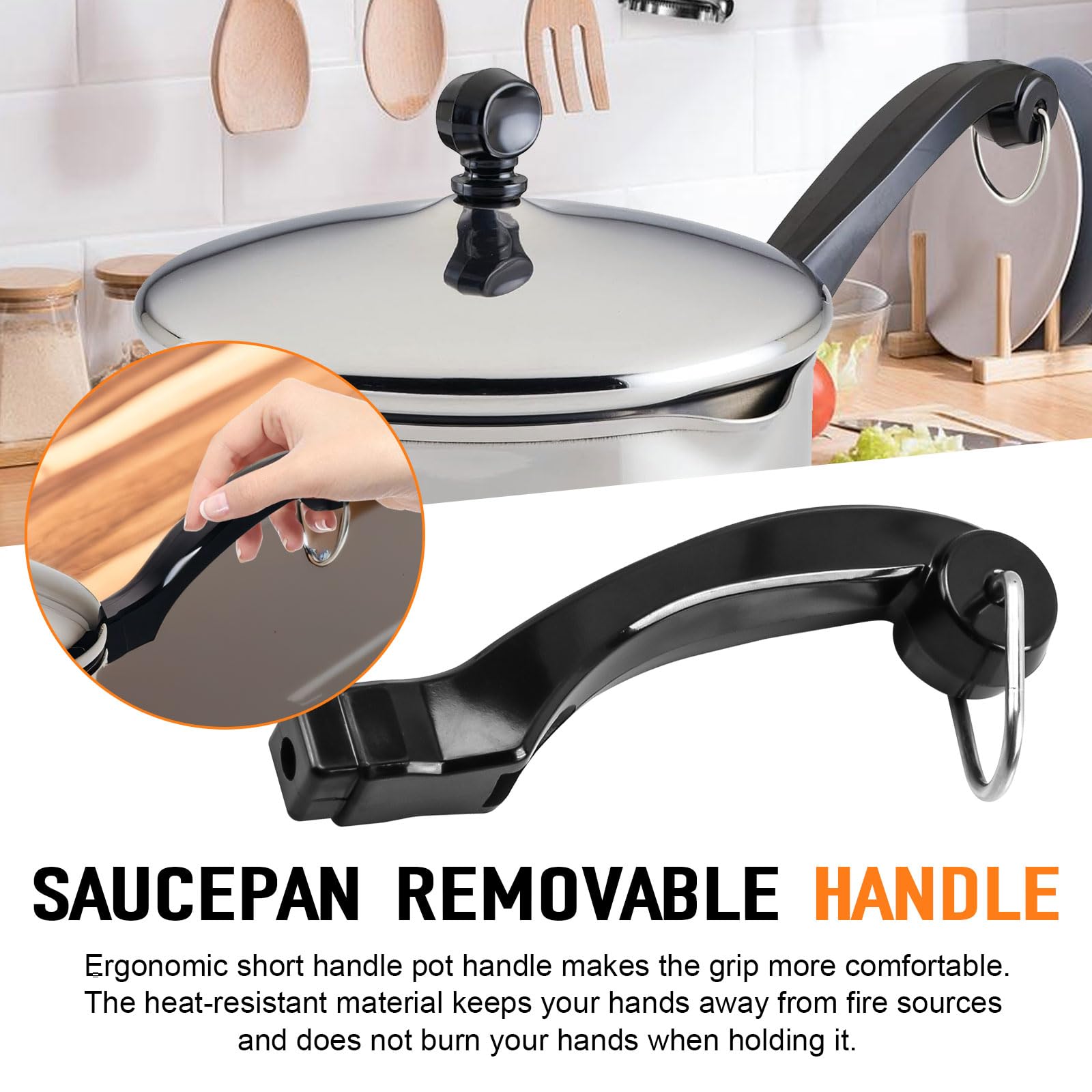 P08-031 Saucepan Handle Fits for Farberware 1, 1.5, 2, 2.5 QT Pot Short Saucepans Handle Frying Pan - Configuration Provides Comfortable Grip While Maintaining Proper Balance During Cookware Saucepan