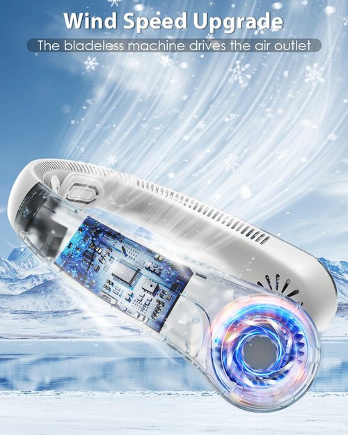 AUIIAH Portable Neck Fan Rechargeable Wearable Personal Fan Blow Cold Air, 5 Speeds, USB Battery, Neck Cooler with Neckbrace, Gift for Men Women, Sports, Gardening, Home, Outdoors, Travel, Camping