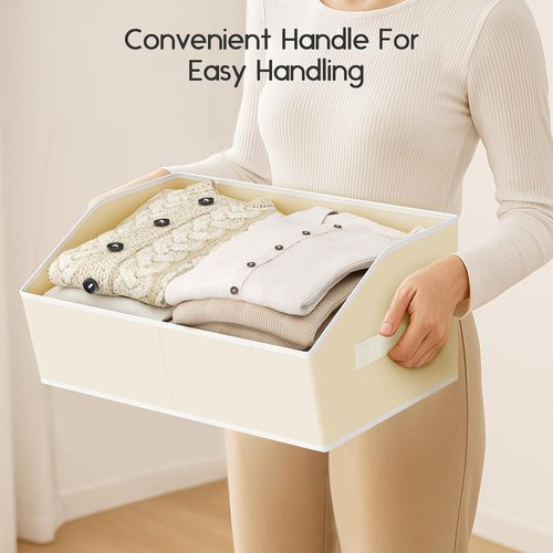 Homsorout Large Closet Organizers - 6 Pack Foldable Fabric Storage Baskets with Handles | Beige Trapezoid Design