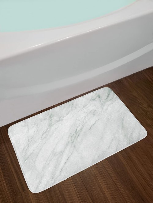 Ambesonne Marble Print Bath Mat, Stained Marbled Background Image Abstract Textures Monochromatic Design, Plush Bathroom Decor Mat with Non Slip Backing, 30.2" x 20", White Pale Grey