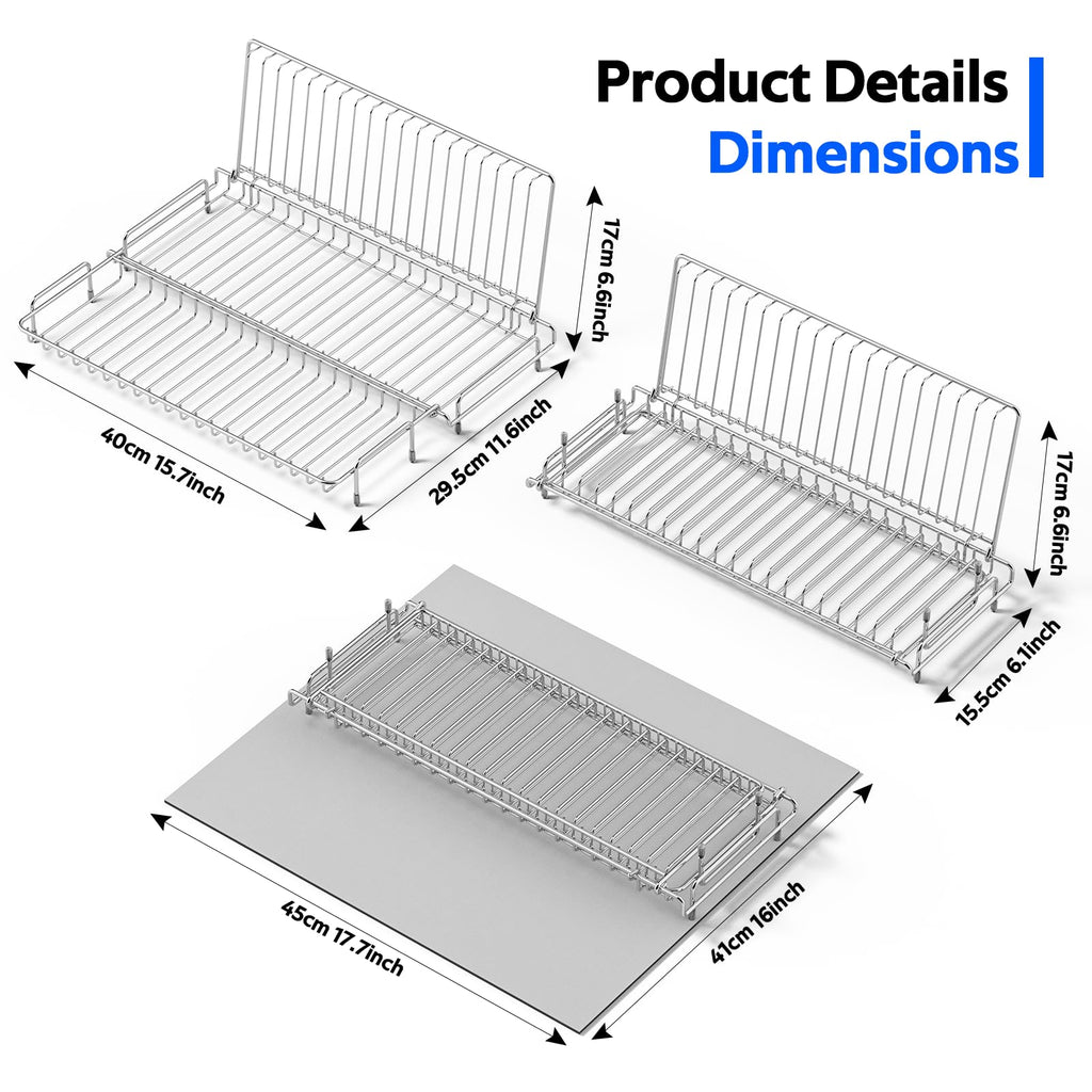 chilinii Dish Drying Rack Stainless Steel Collapsible Foldable Small Dish Rack Countertop Portable Drainer with Drying Mat for Kitchen Dorm RV Campers Travel Trailer Space Saving