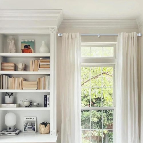 GXOACKJ Heavy-Duty Metal Curtain Rod Set - 2 Pack White, Adjustable 48 to 84 Inches with Brackets