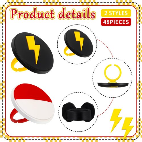 Honeydak 48 Pcs Cartoon Red and White Cupcake Ring Cartoon Birthday Decorations Yellow Cake Topper Ring Red and White Cupcake Topper Birthday Party Decorations for Girls Party