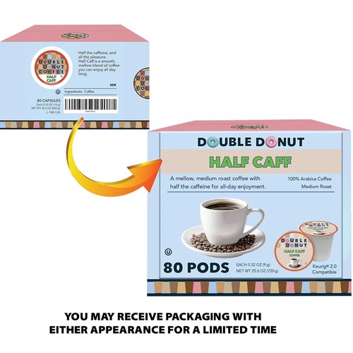 Double Donut Coffee - Half Caff Coffee Pods for Keurig - Medium Roast, 80 Count Single Serve Pods