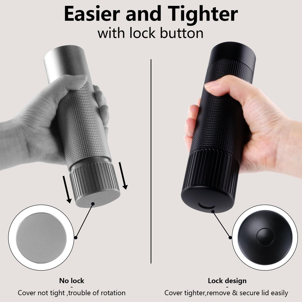 WhiteRhino Professional Pepper Grinder Mill with Top Button Lock,Heavy Duty High Output Aluminum Pepper Mill Refillable,Spice Grinder with Stainless Steel Burrs and Adjustable Coarseness Gift Set