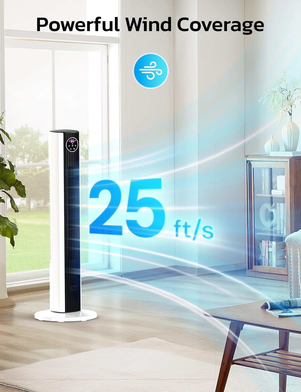 ZAFRO Tower Fan - 90° Oscillating Design with 4 Modes, 3 Speeds & 12H Timer | 36-Inch Black & White