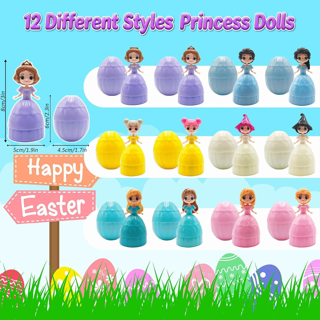 NICENINE Easter Eggs - 12 Piece Prefilled Princess Eggs for Kids | Perfect Goodie Bag Stuffers for Ages 3+