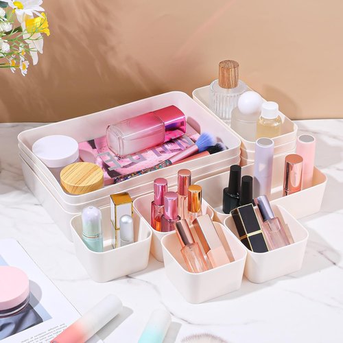 Kifmurase 11-Piece Stackable Plastic Drawer Organizer Set - Versatile Storage for Makeup, Jewelry & Gadgets