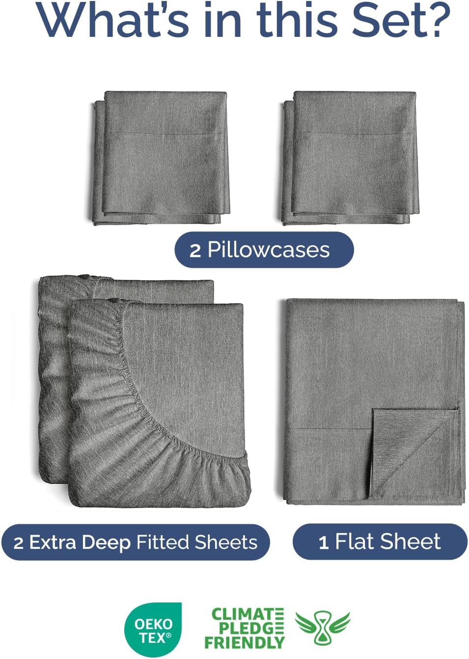 Skiennix Extra Deep Split King Sheet Set - 7 Piece Breathable Cooling Bedding - Soft Wrinkle-Free Heathered Grey