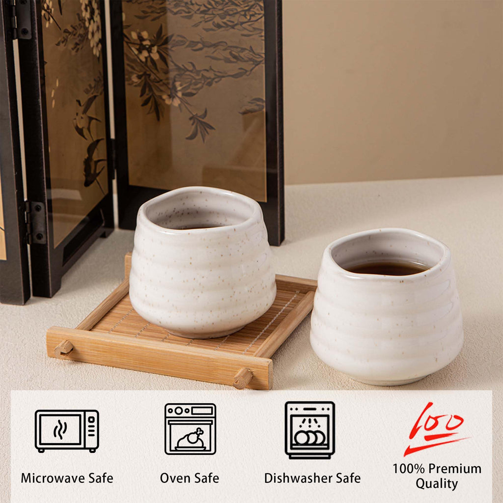 YumiPLUS 4pcs Japanese Tea Cup Set – 160ml 5.4OZ Ceramic Matcha Cup, Handless Espresso Cups, Small Porcelain Mugs for Coffee Tea Lovers (Speckle)