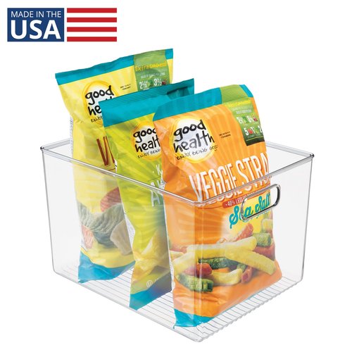 Linus Multi-Purpose Storage Bin with Handles for Kitchen, Pantry, Cabinet, Nursery, Crafts - 12" x 10" x 8", Clear