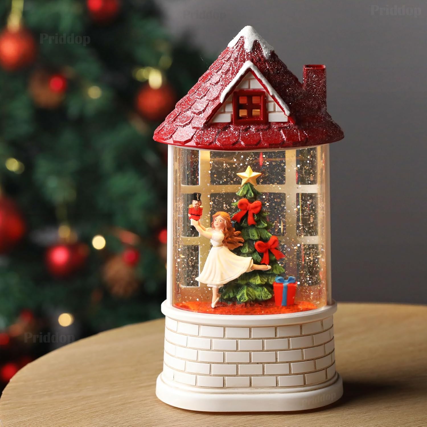 Priddop Snow Globe | Musical Nutcracker Ballerina Christmas Decoration with Glitter - USB/Battery Powered