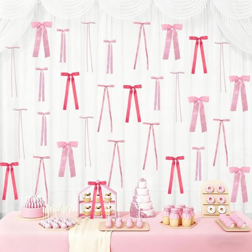 60Pcs Pink Bow Wall Decor, Ribbon Bow Garland, DIY Bow Photo Backdrop, Party Decorations for Room Decor, Birthday Parties, Baby Showers, Wedding Parties, Bachelorette Parties (60PCS)