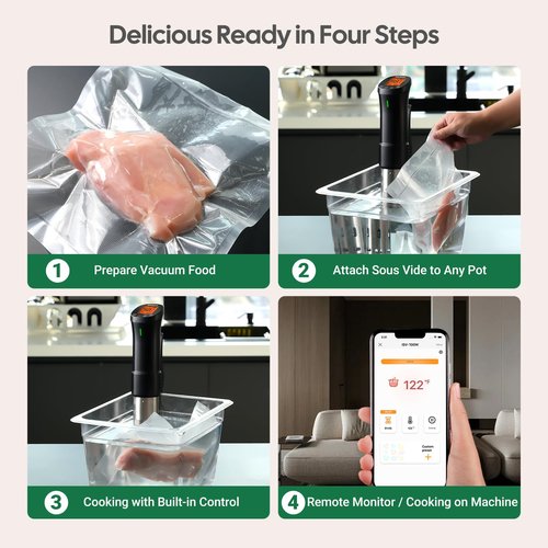 InkSous WIFI 2.4G Sous Vide Cooker 1000W Immersion Circulator with APP 14 Recipes,Alarm,Calibration & Timer, 3D Water Fast Heating Ultra-Quiet Sous Vide Machine